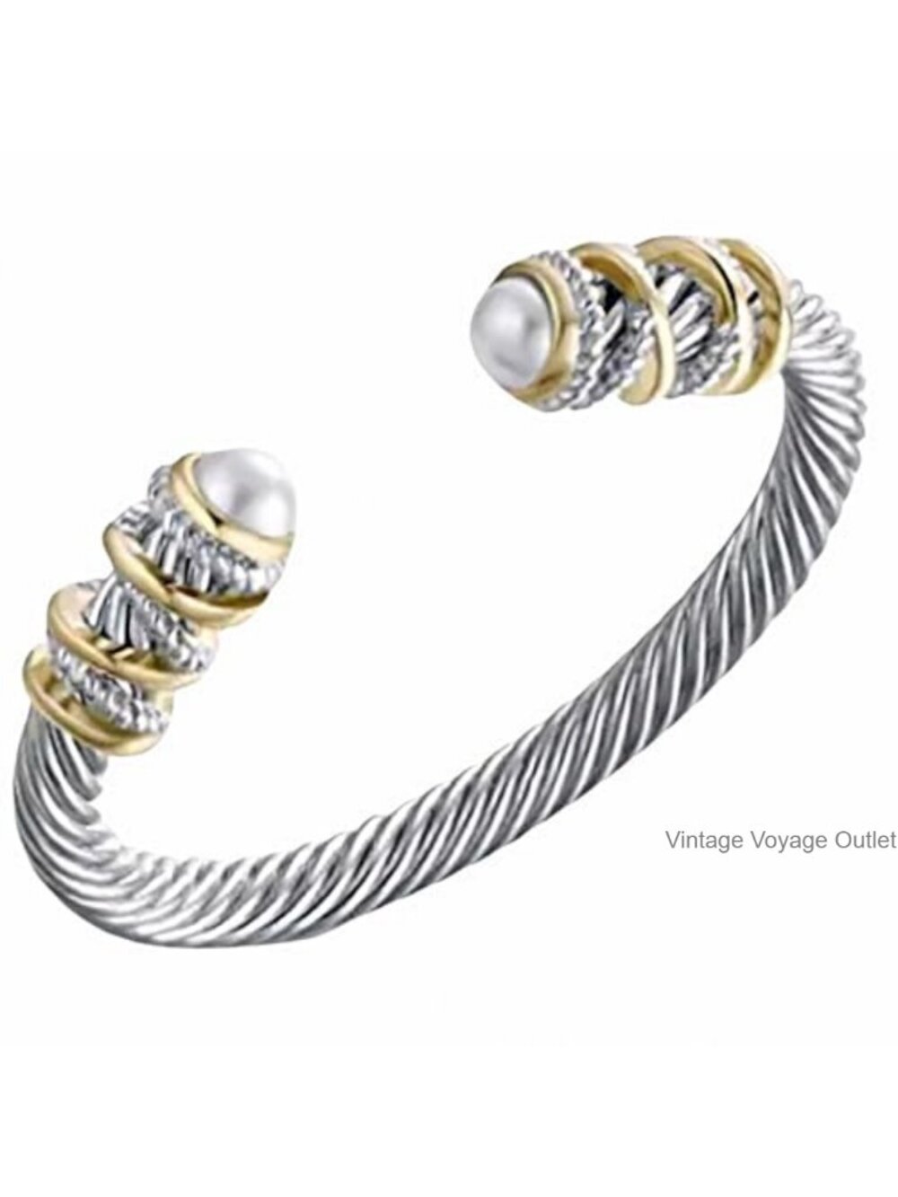 Twisted Cable Wire Bracelet Stainless Steel Composite Shell Pearl Cuff